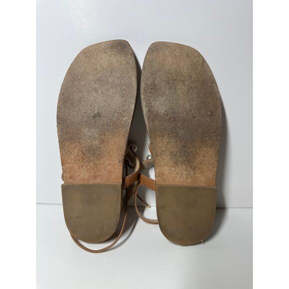 Stuart Weitzman Goldie Lace Up Pearly Leather Ankle-Tie Flat Sandals Tan Size 8 - Picture 13 of 13